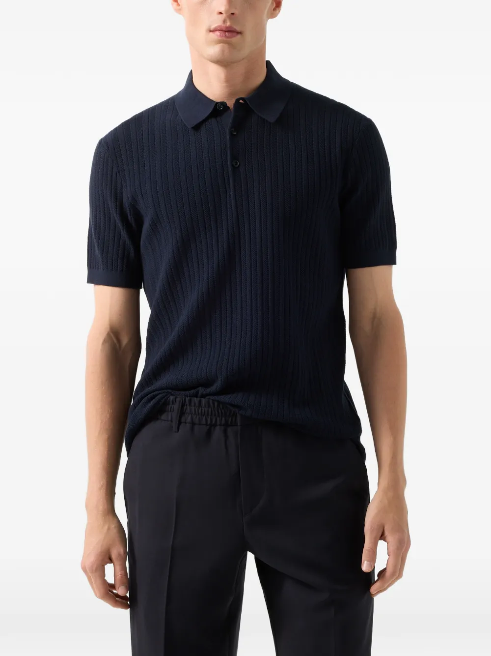 BOGNER Tobias ribbed-knit polo shirt Blauw
