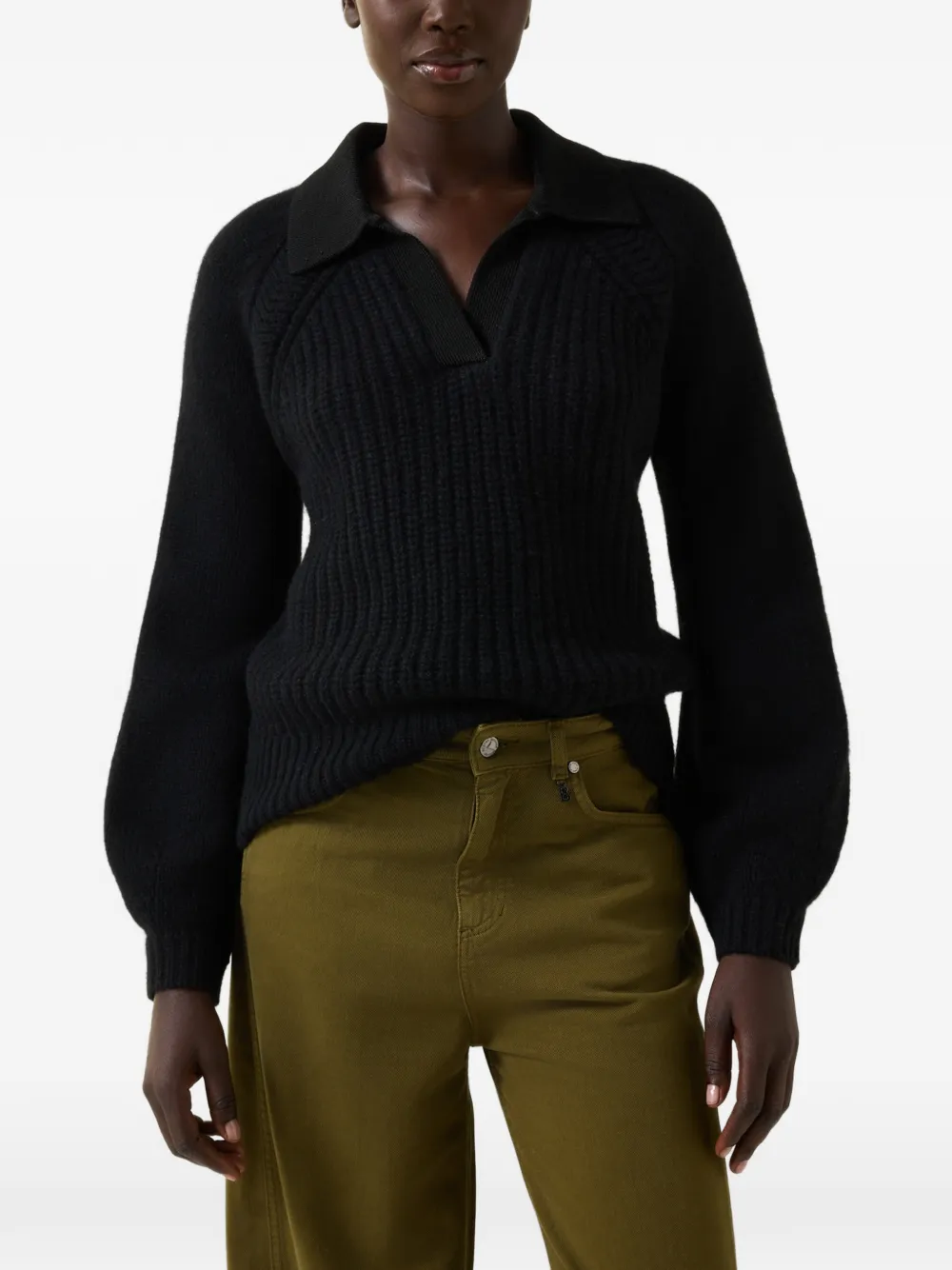 BOGNER Jordy ribbed-knit polo-collar sweater Zwart