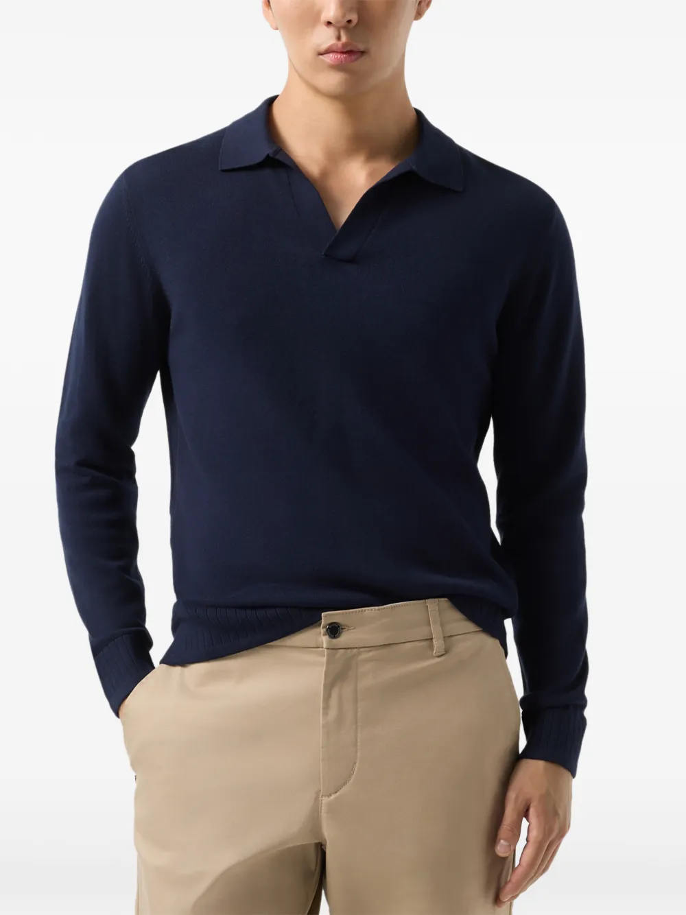 BOGNER Garry polo-collar long-sleeve T-shirt Blauw