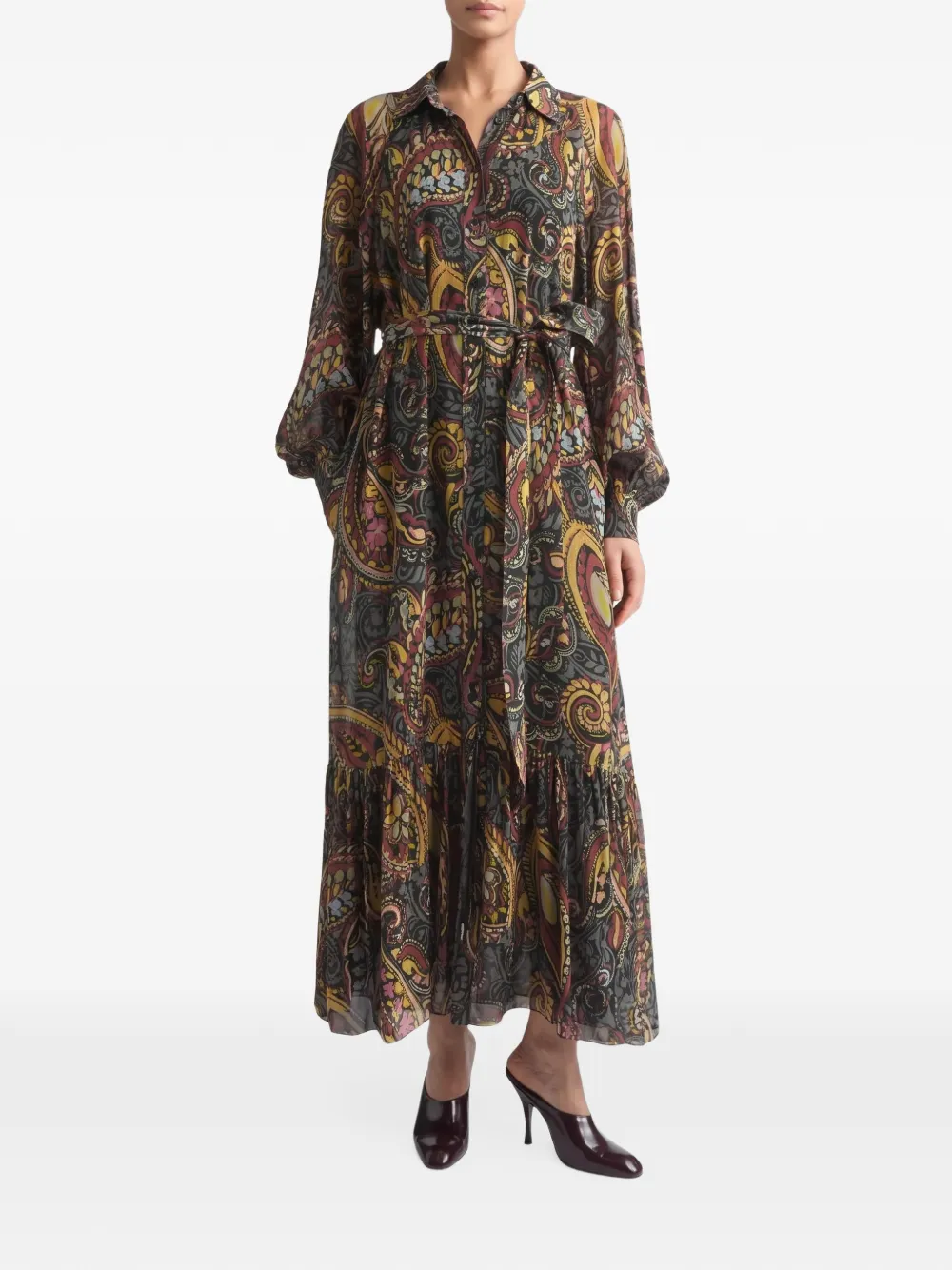ETRO Blousejurk met paisley-print en ceintuur Zwart