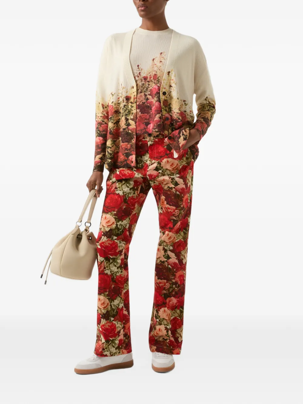 BOGNER Heidi floral-print ribbed cardigan Beige