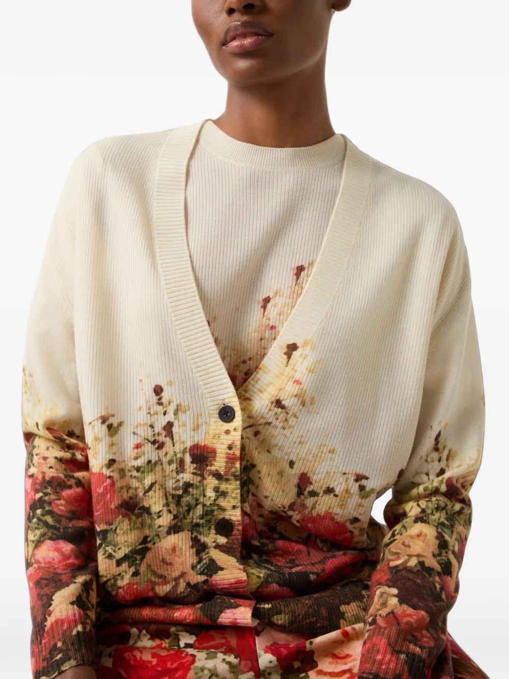 BOGNER Heidi floral-print ribbed cardigan Beige