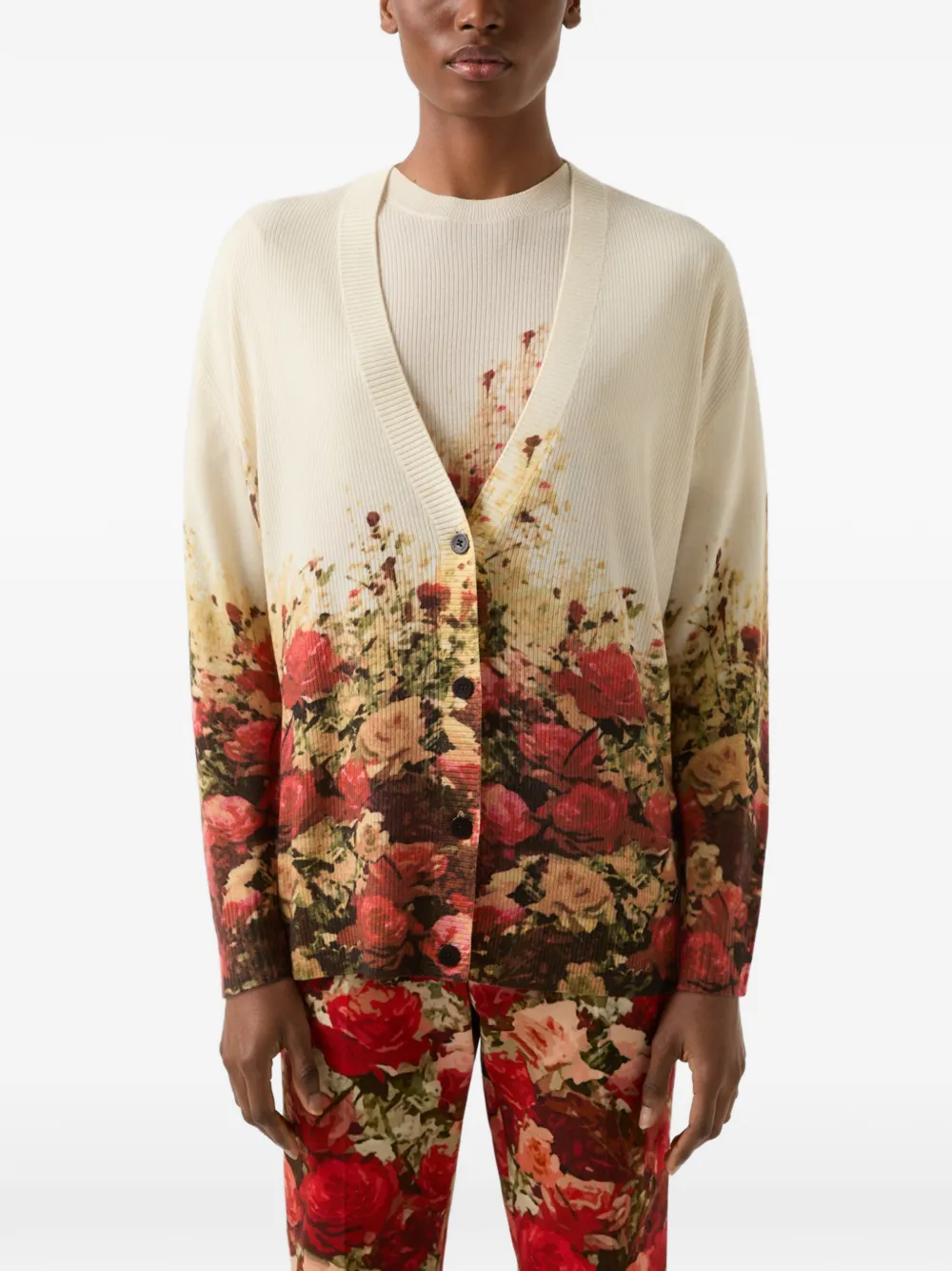 BOGNER Heidi floral-print ribbed cardigan Beige