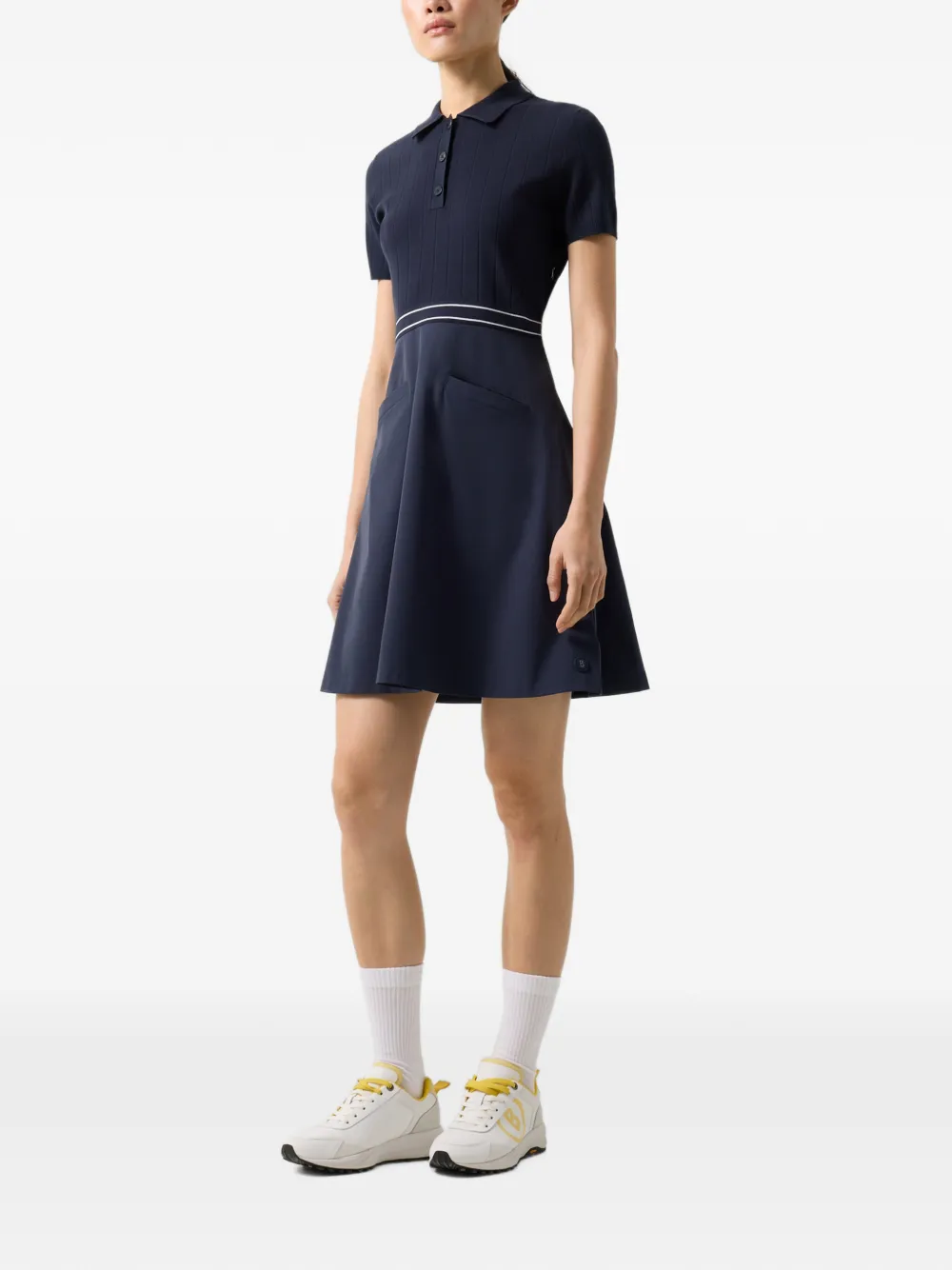 BOGNER Selin ribbed-knit polo mini dress Blauw