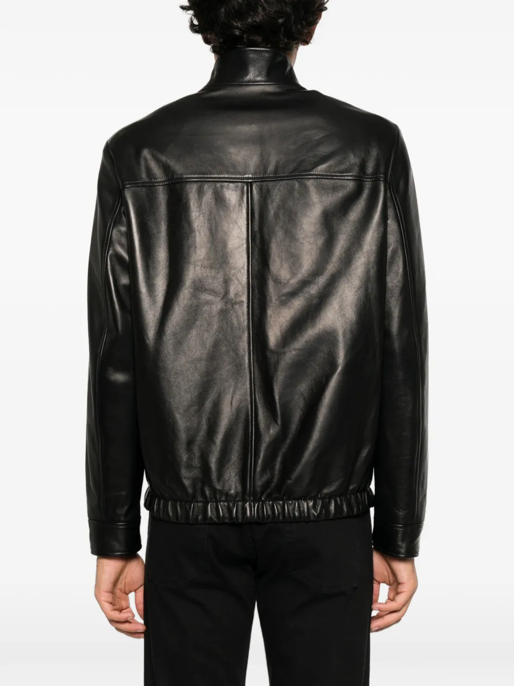 Canali zip-up leather jacket Zwart