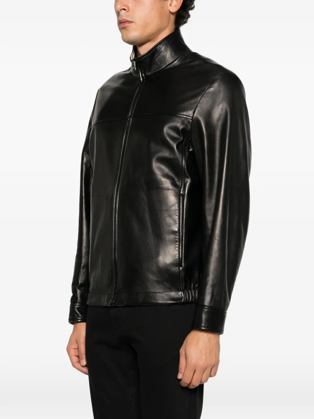 Canali zip-up leather jacket Zwart
