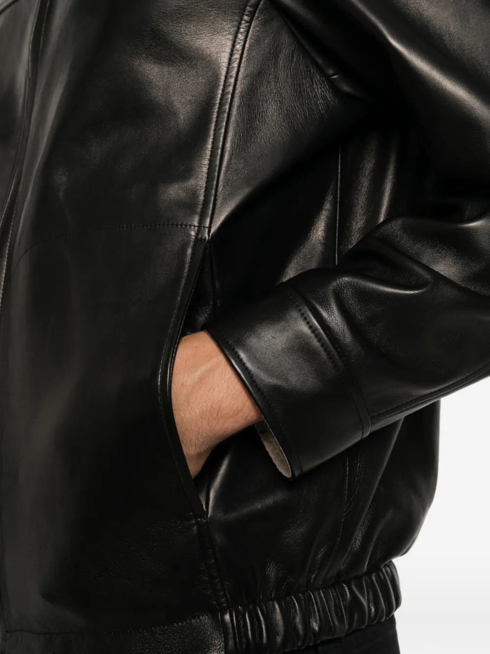 Canali zip-up leather jacket Zwart