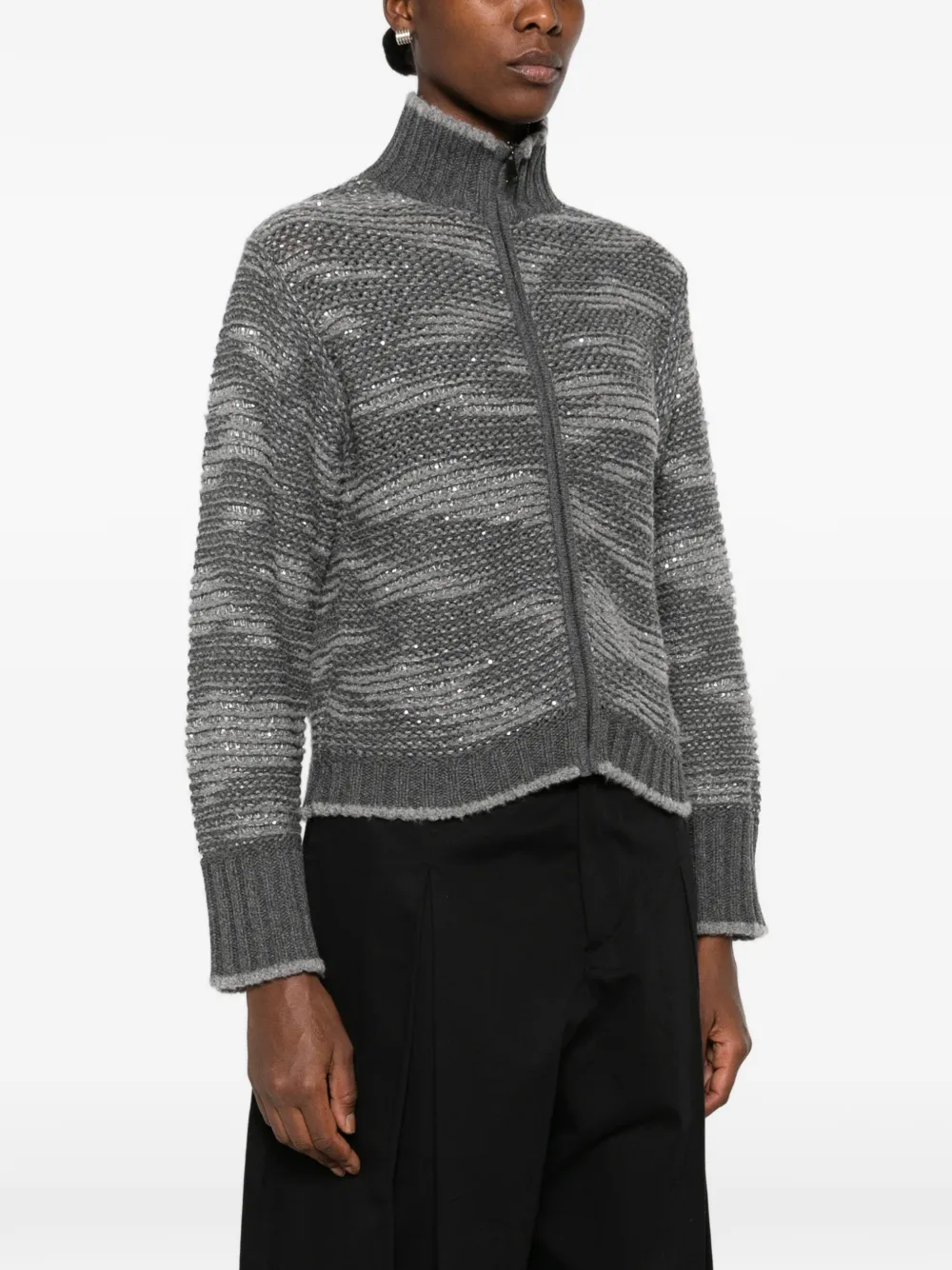 Fabiana Filippi sequin-embellished zip-up cardigan Grijs