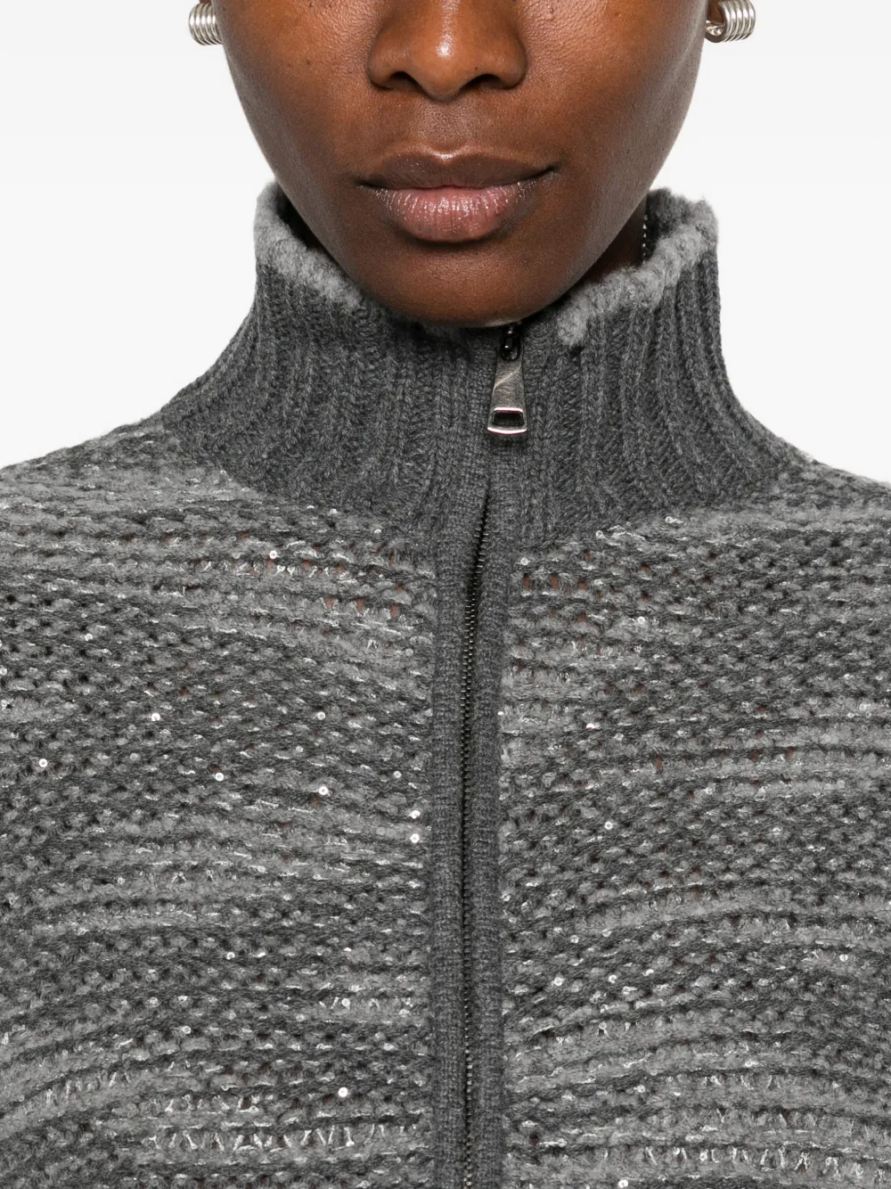 Fabiana Filippi sequin-embellished zip-up cardigan Grijs