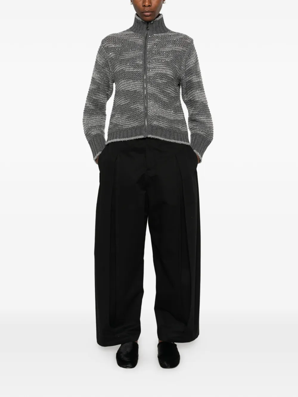 Fabiana Filippi sequin-embellished zip-up cardigan Grijs