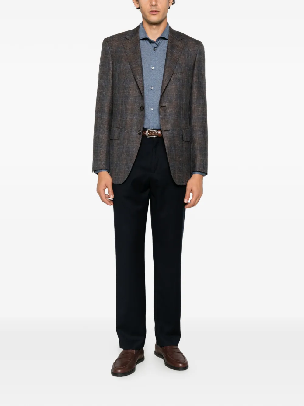 Canali check-pattern single-breasted blazer Bruin