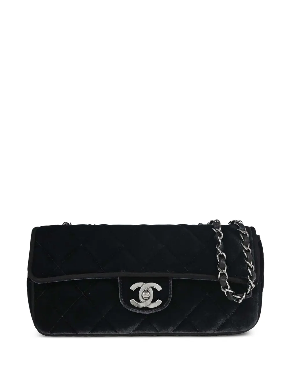CHANEL Pre-Owned CC velvet-finish quilted shoulder bag - Black