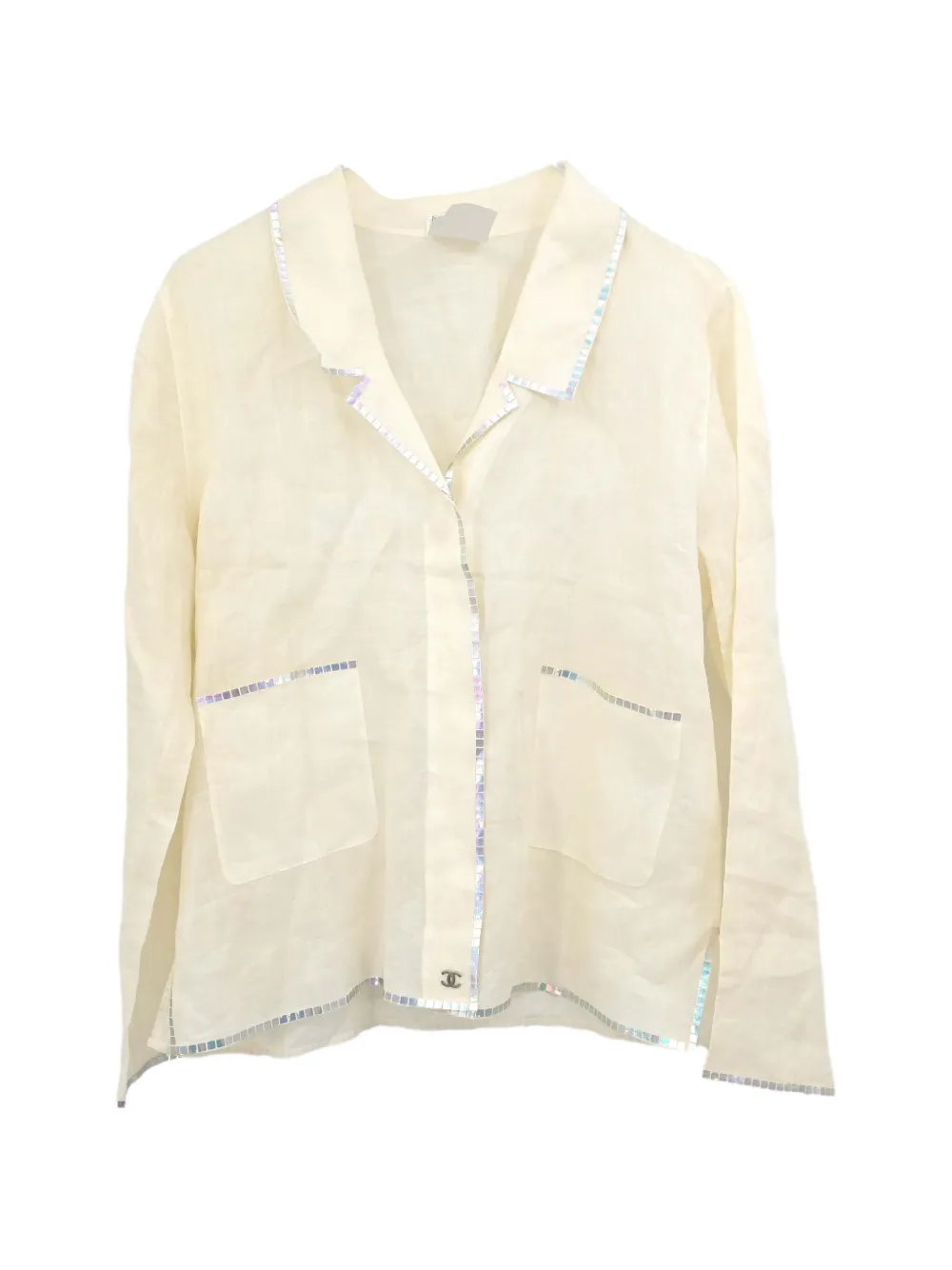 CHANEL Pre-Owned 1999 sheer-finish embellished shirt - White