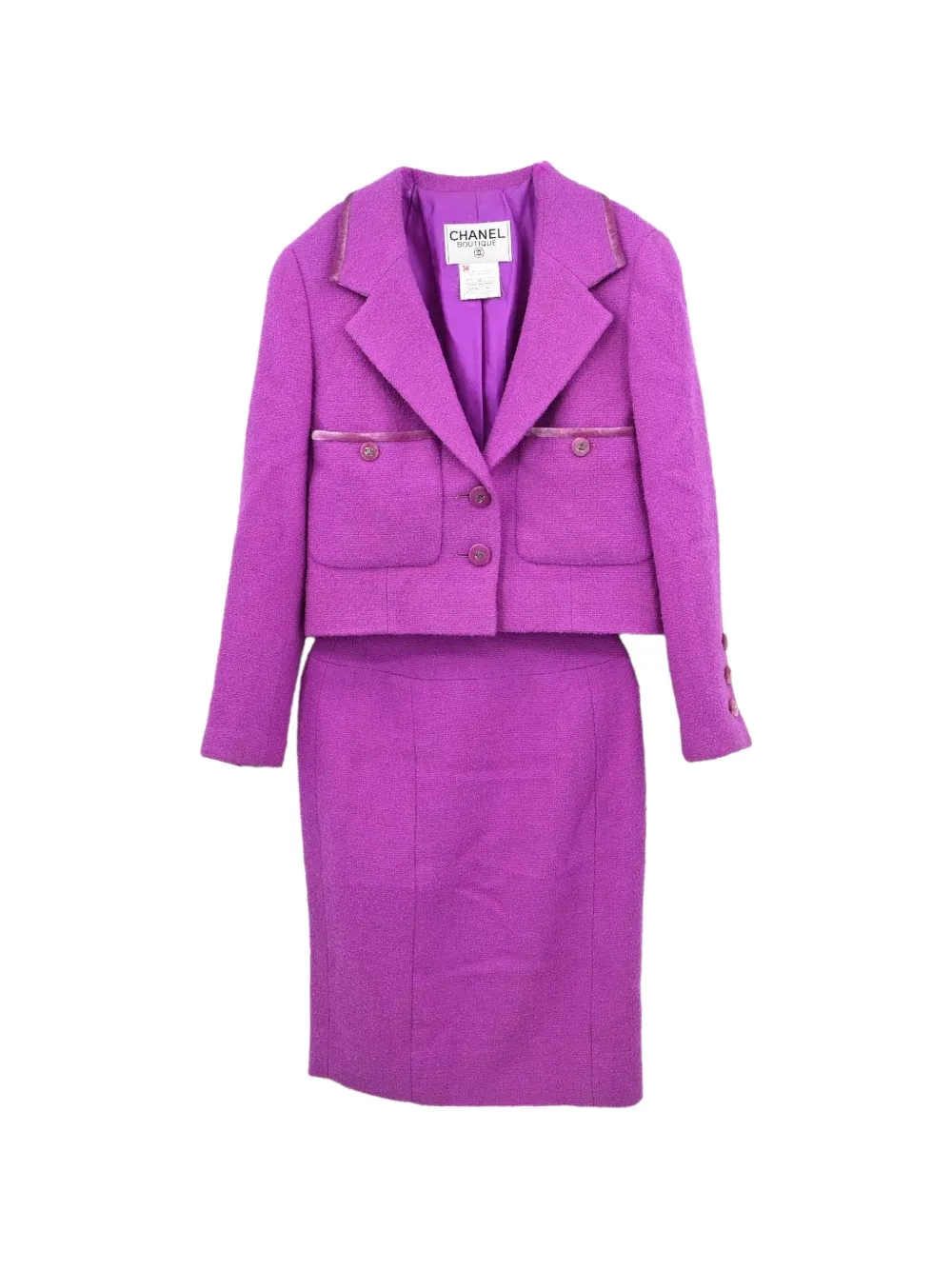CHANEL Pre-Owned 1996 tweed long-sleeve skirt suit - Violett