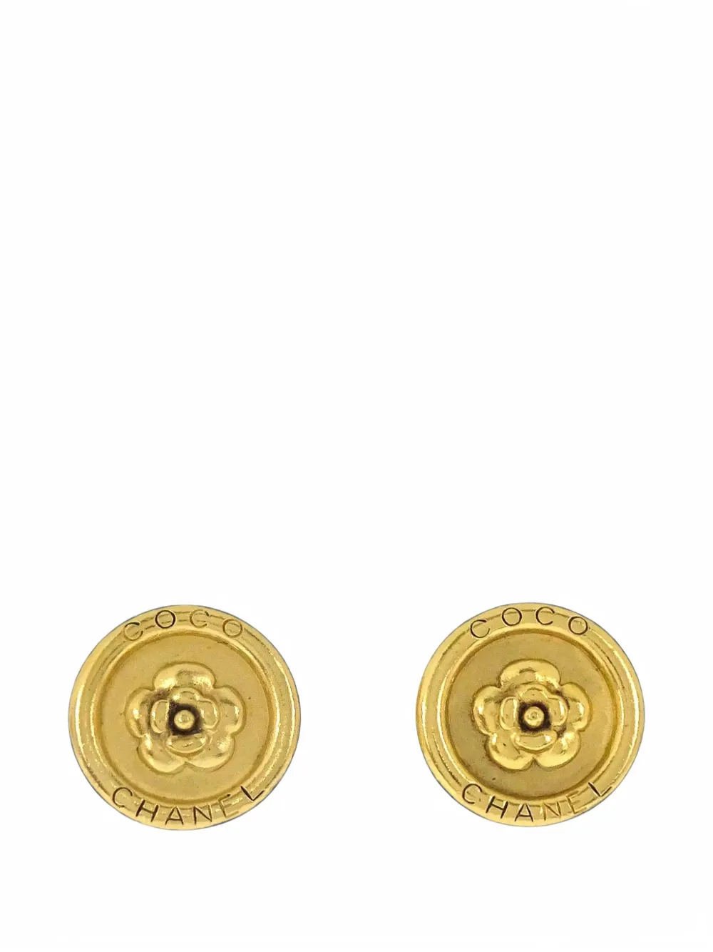 CHANEL Pre-Owned 1997 Camellia button clip-on earrings - Gold