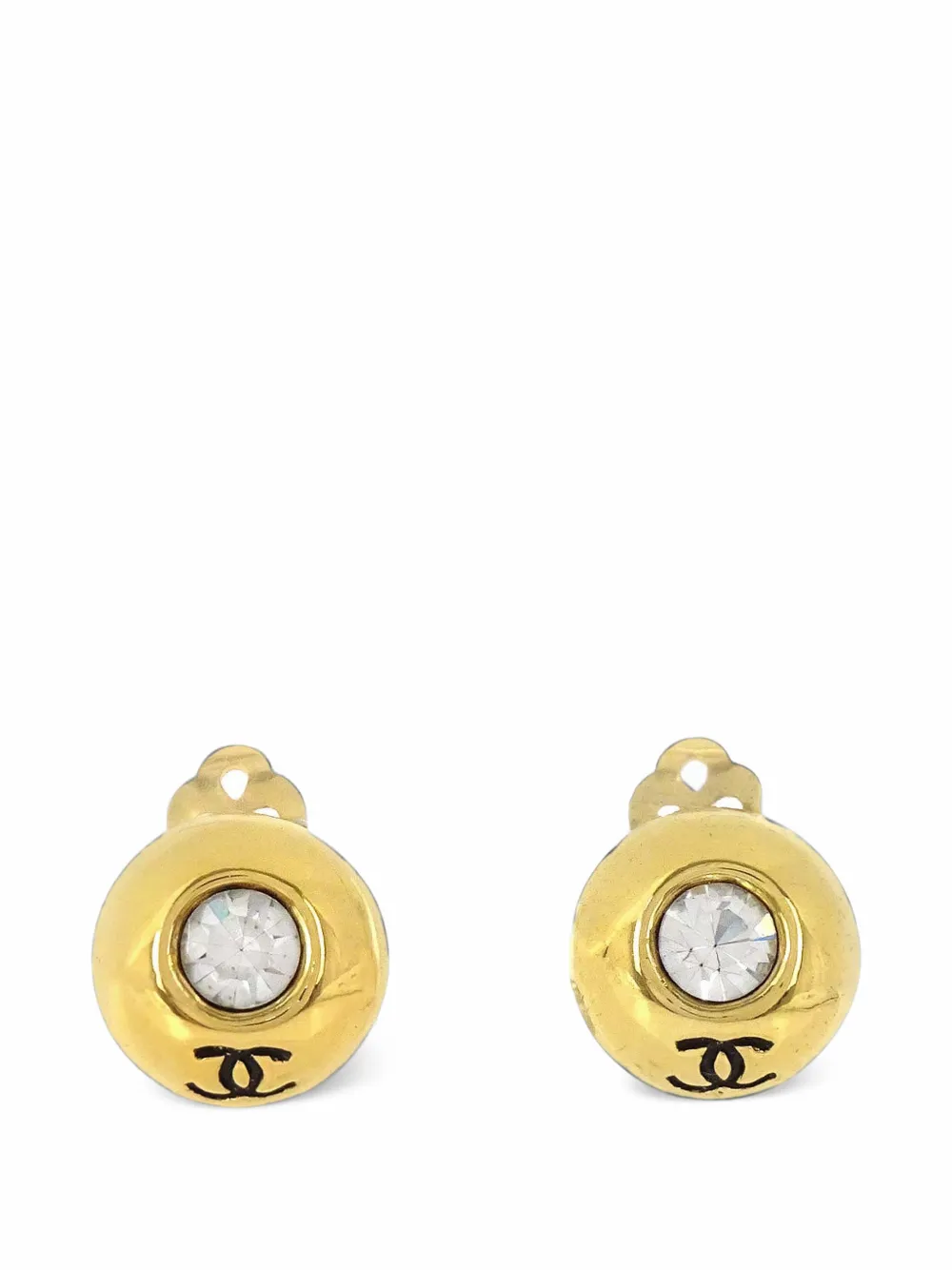 CHANEL Pre-Owned Rhinestone CC clip-on earrings - Gold
