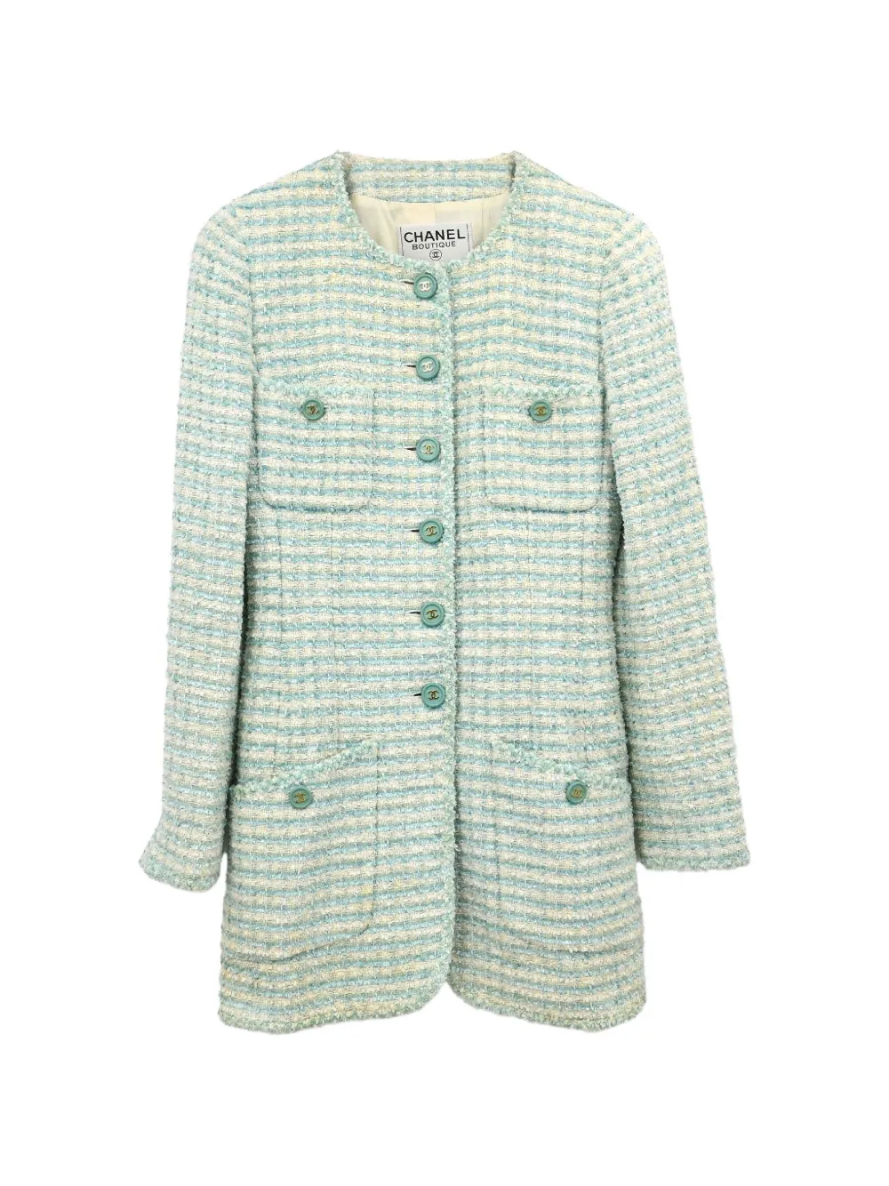 CHANEL Pre-Owned 1997 Tweed striped collarless jacket - Blau