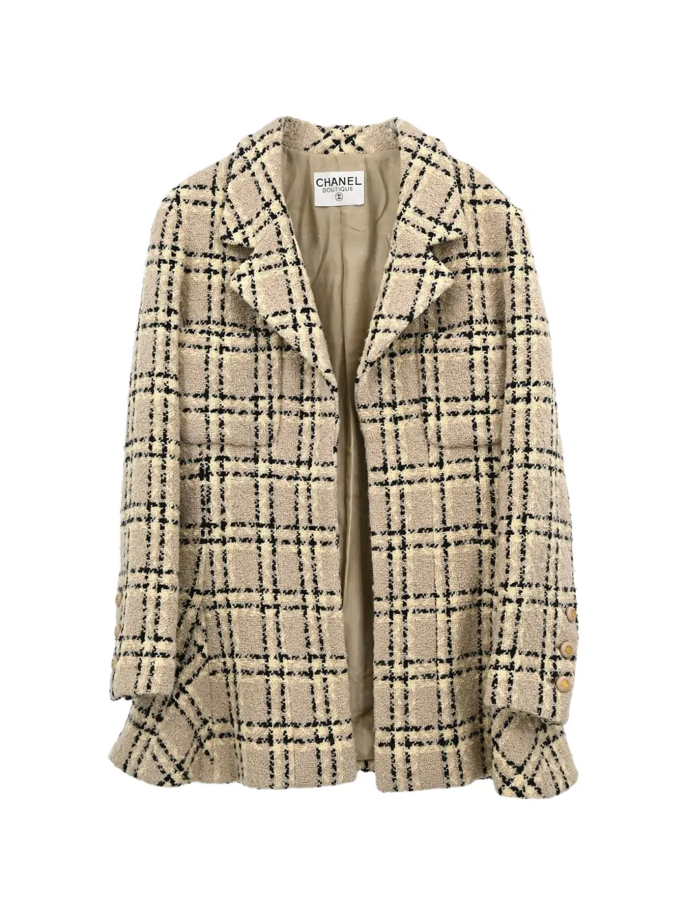 CHANEL Pre-Owned check tweed single-breasted coat - Nude