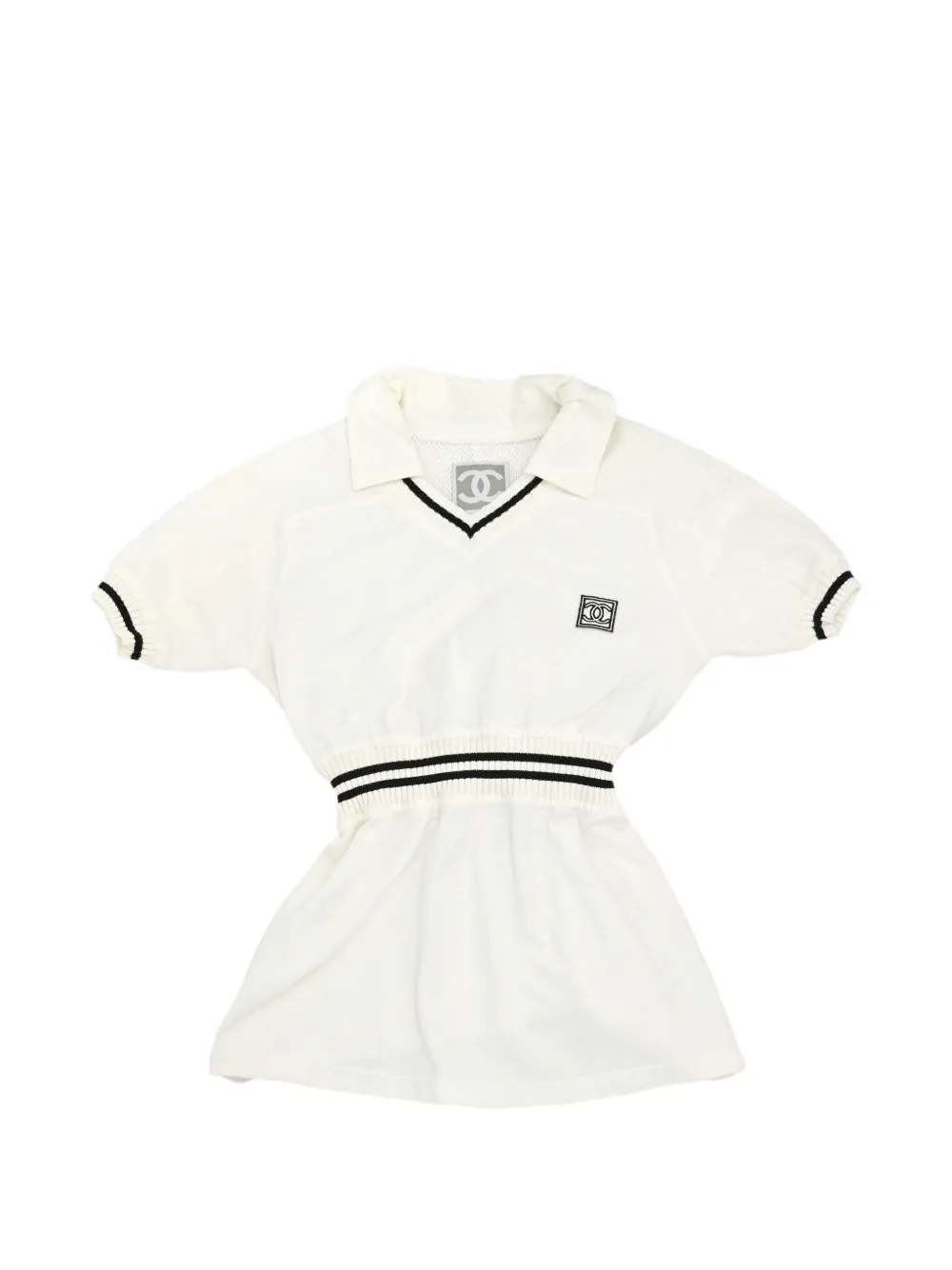 CHANEL Pre-Owned 2004 Sport Line V-neck ribbed-waist T-shirt - White