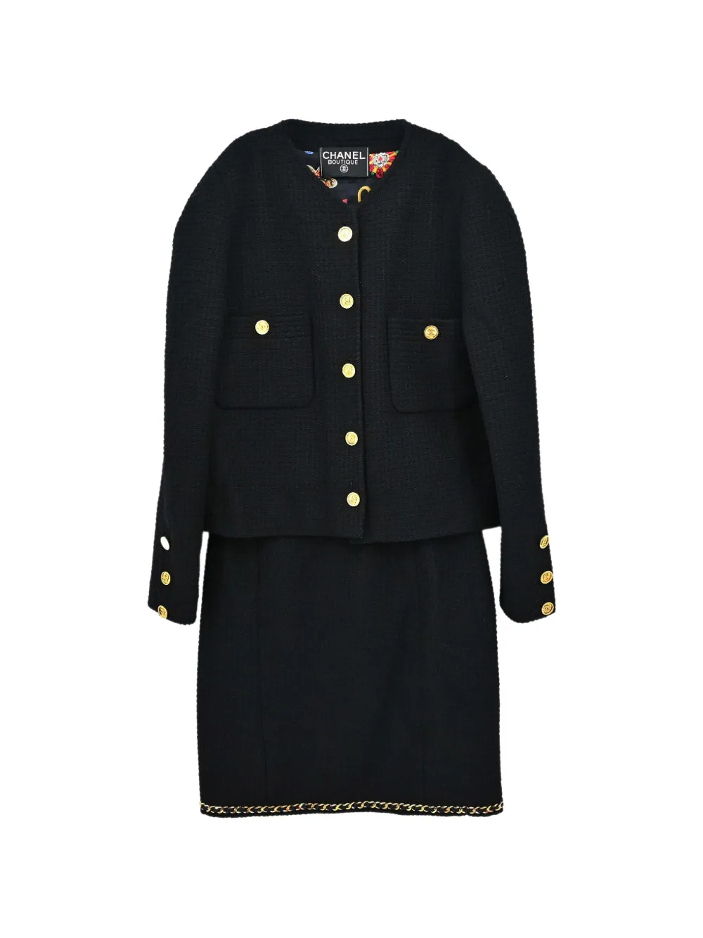 CHANEL Pre-Owned tweed long-sleeve skirt suit – Black