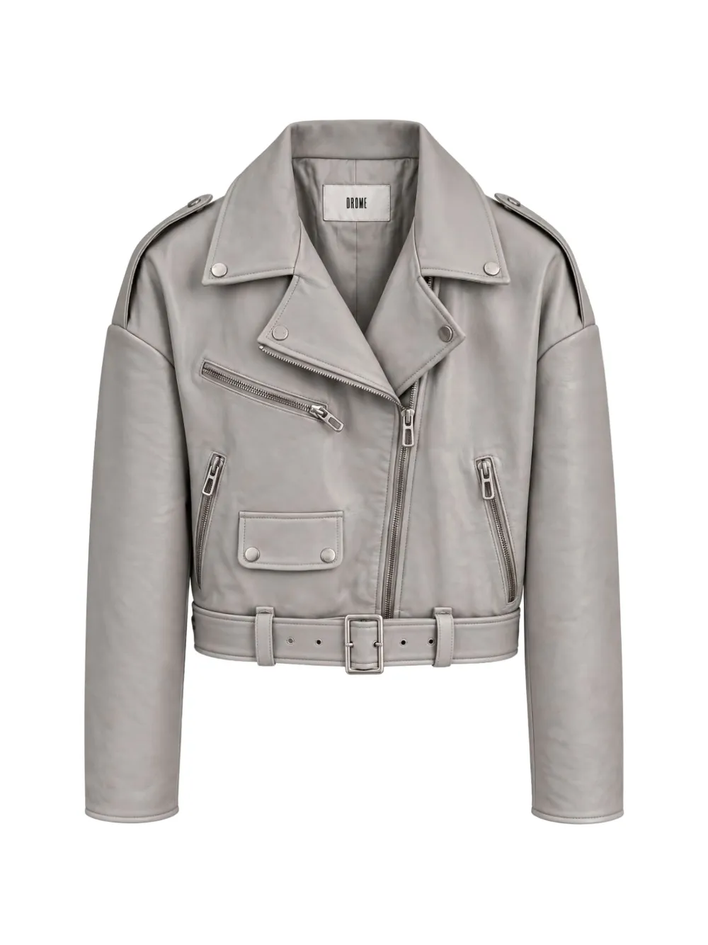 Drome belted cropped leather jacket - Gris