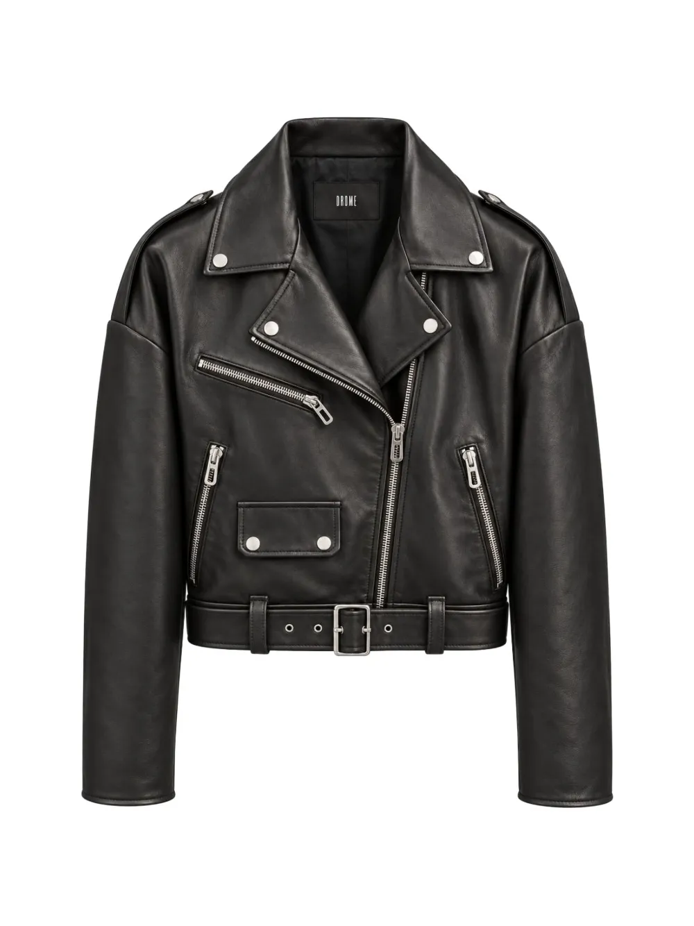 Drome belted leather biker jacket - Noir
