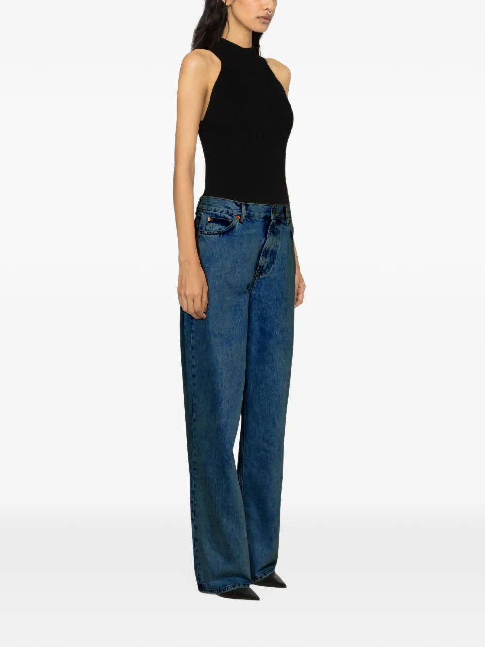 WARDROBE.NYC contrast-stitch logo-patch jeans Blauw