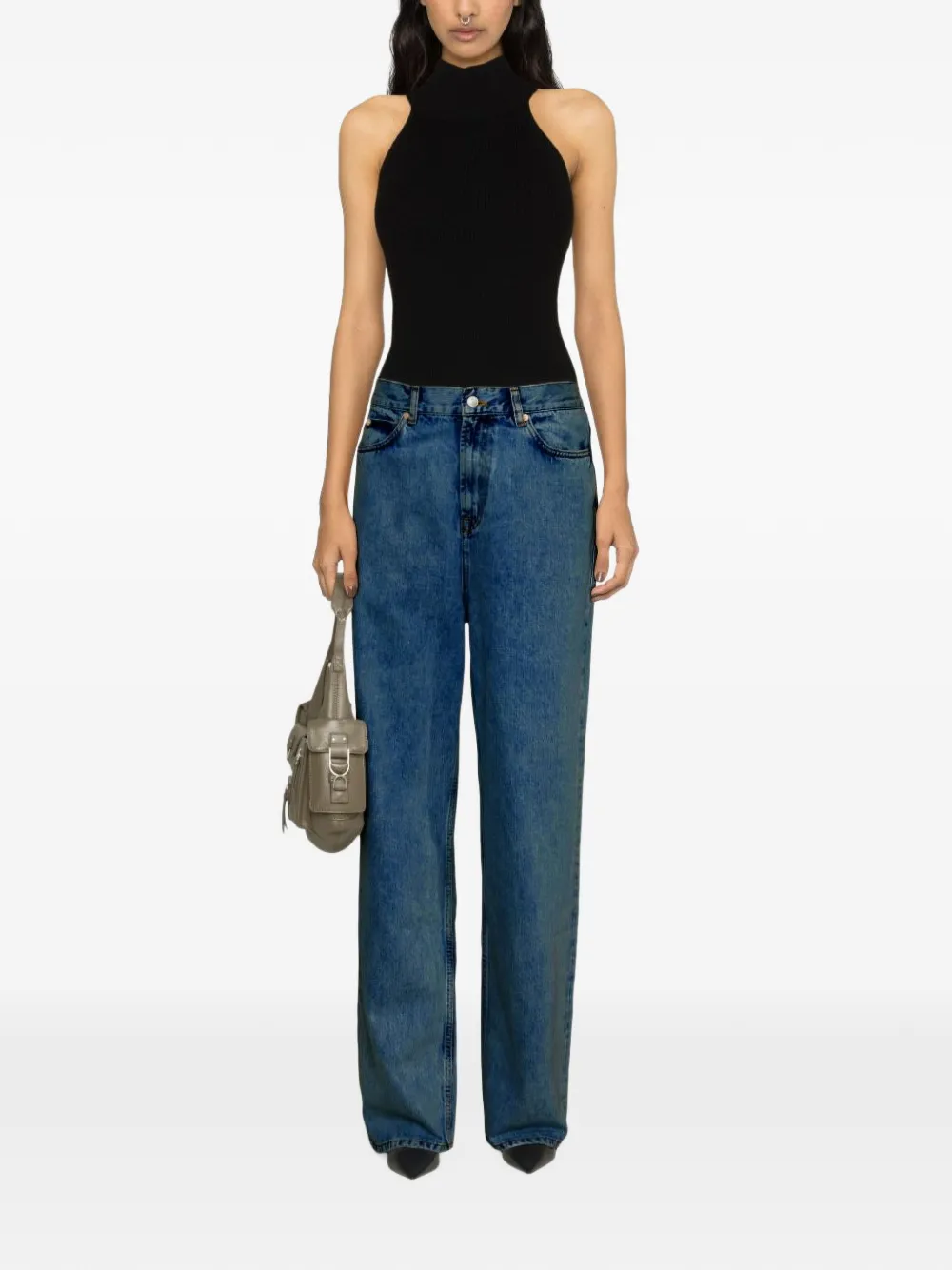 WARDROBE.NYC contrast-stitch logo-patch jeans Blauw