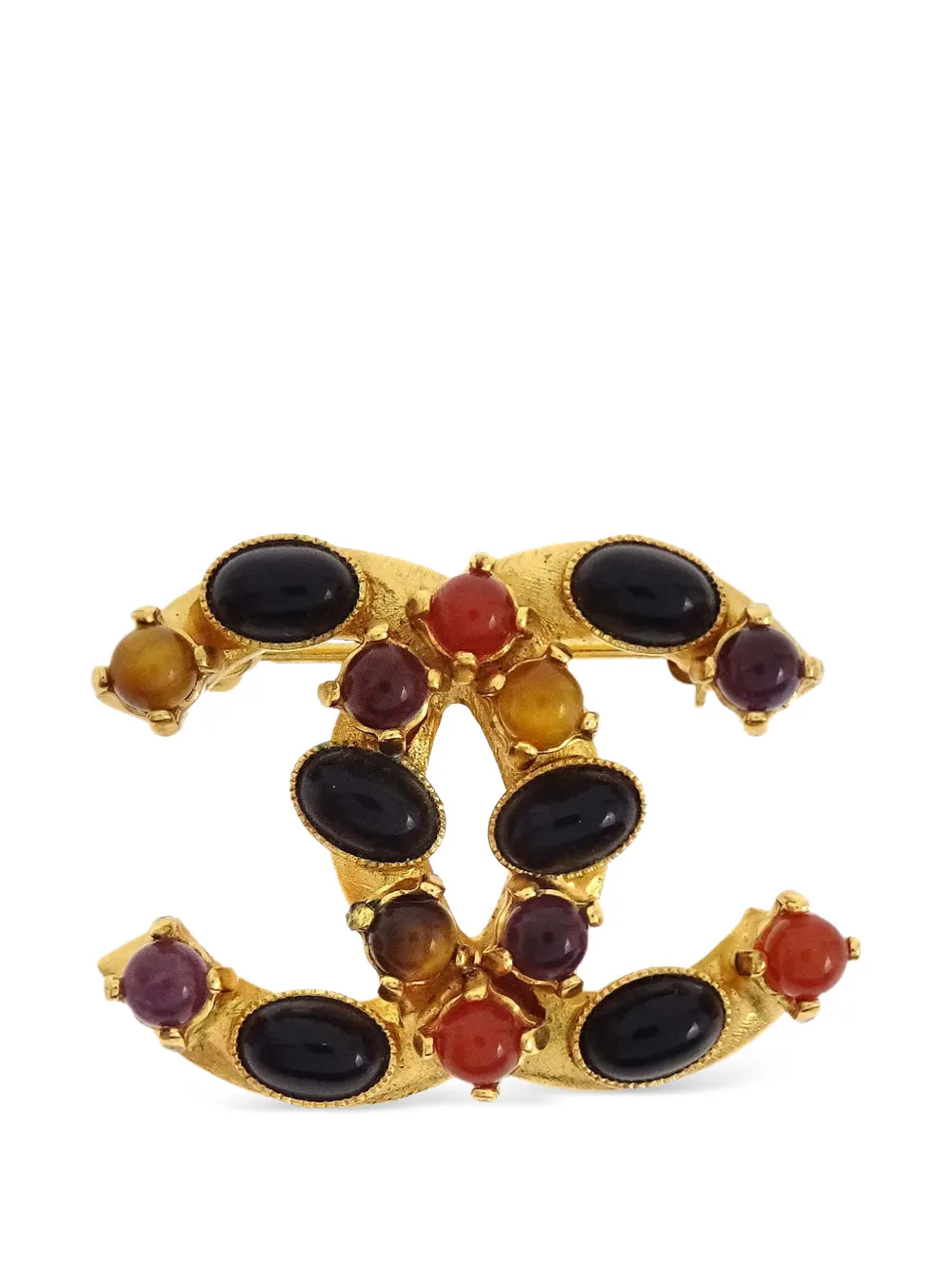 CHANEL Pre-Owned 2001 CC stone-embellished brooch - Oro