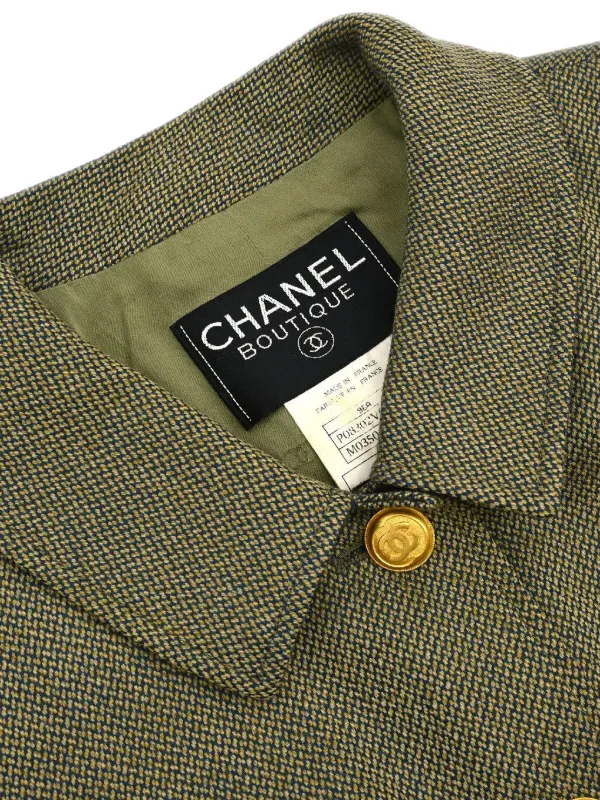 CHANEL Pre-Owned 1996 Tweed single-breasted Coat | Green | FARFETCH