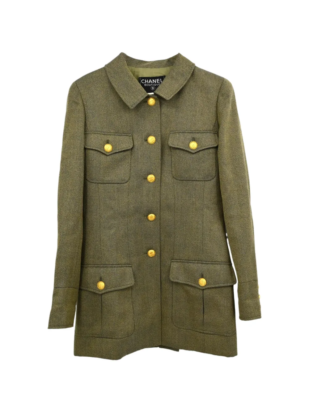 CHANEL Pre-Owned 1996 tweed single-breasted coat - Green