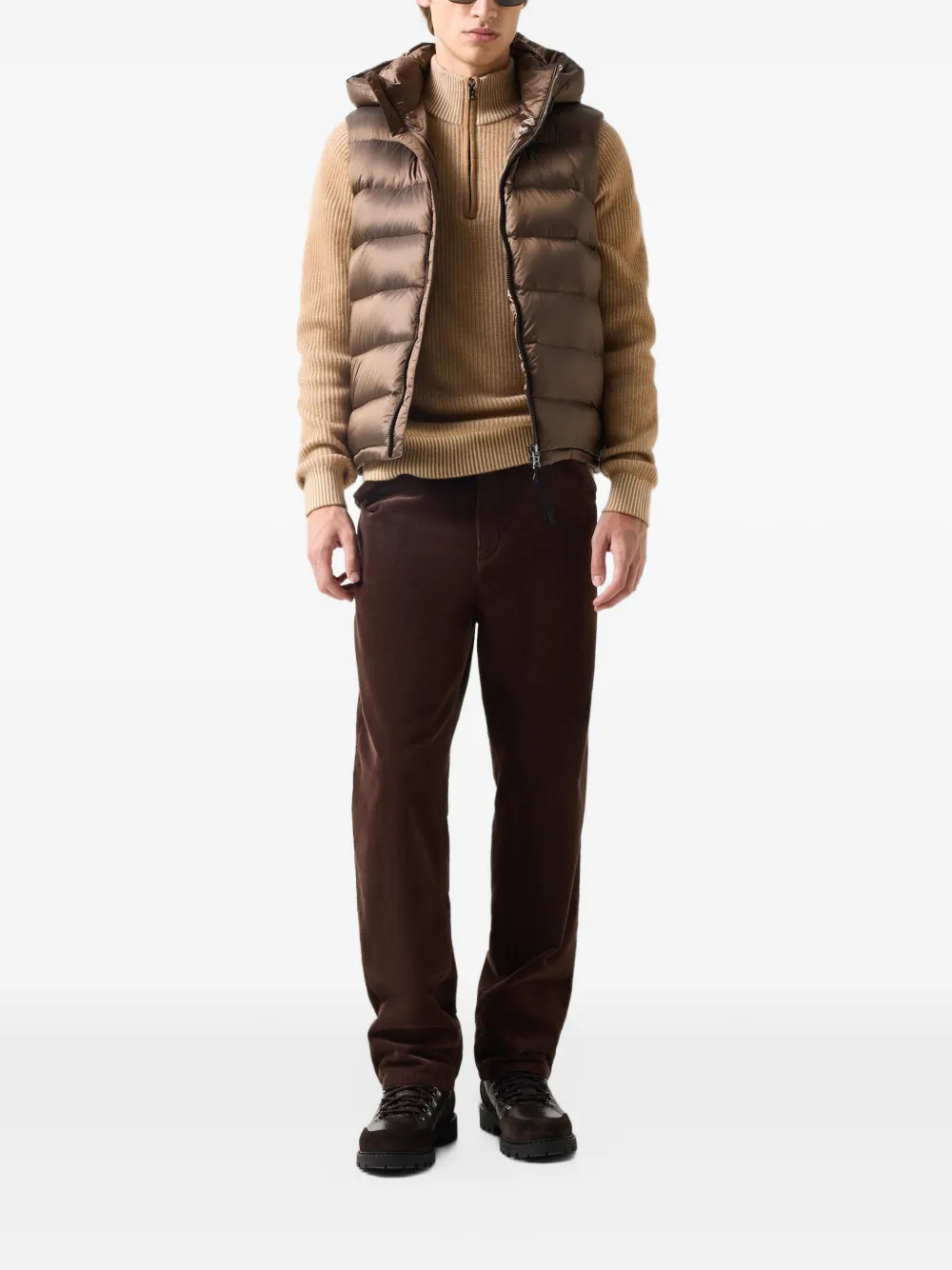 BOGNER Dwayne ribbed-knit quarter-zip sweater Beige