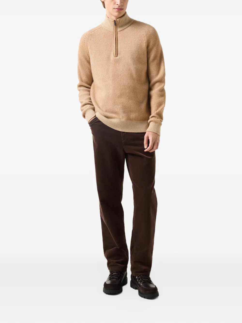 BOGNER Dwayne ribbed-knit quarter-zip sweater Beige