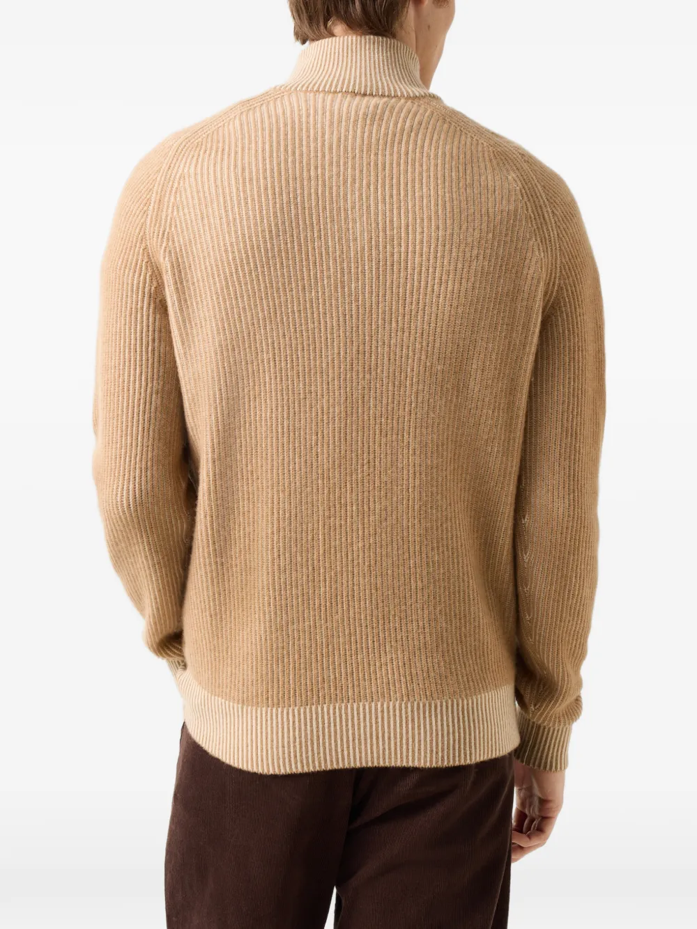 BOGNER Dwayne ribbed-knit quarter-zip sweater Beige