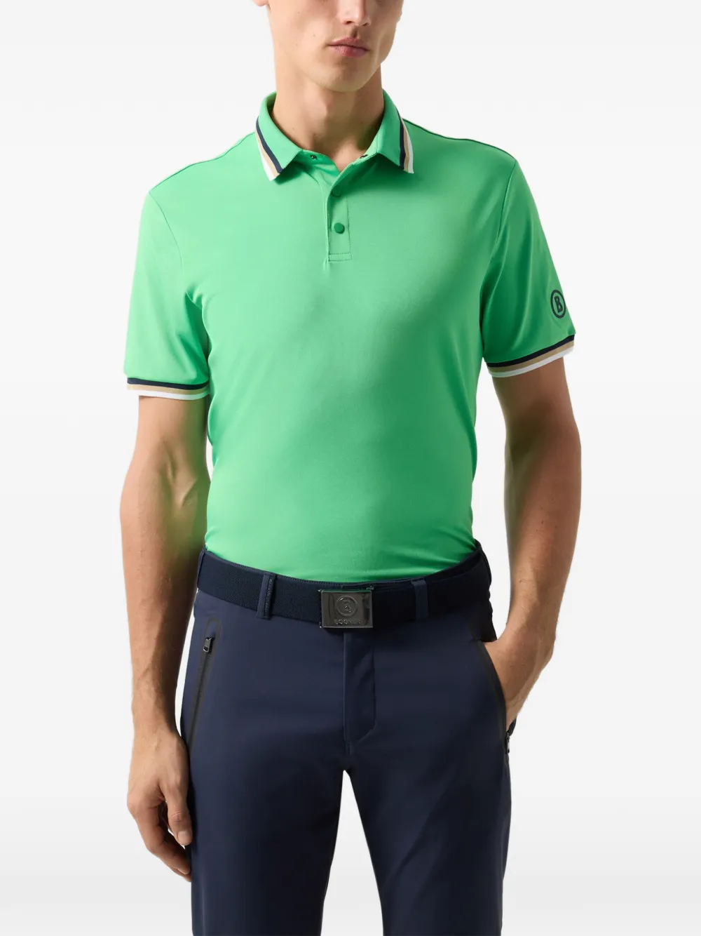 BOGNER Arik striped-trim polo shirt Groen