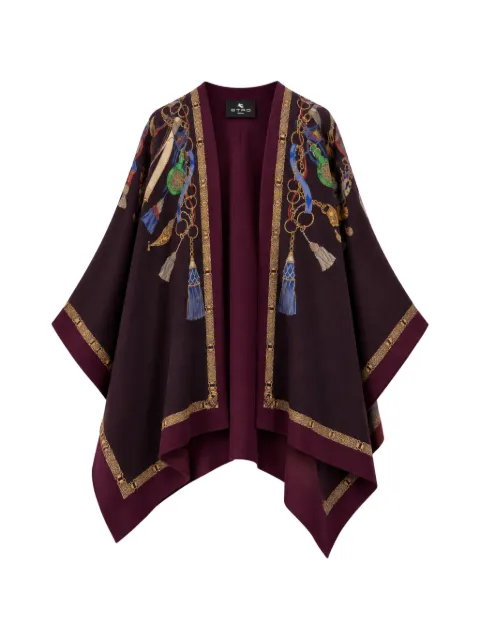 ETRO tassel-print silk-trim cape