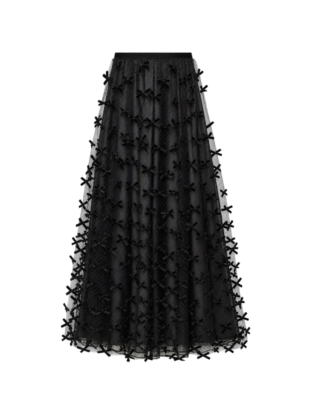 Emporio Armani long mesh skirt with all-over velvet bows - Nero