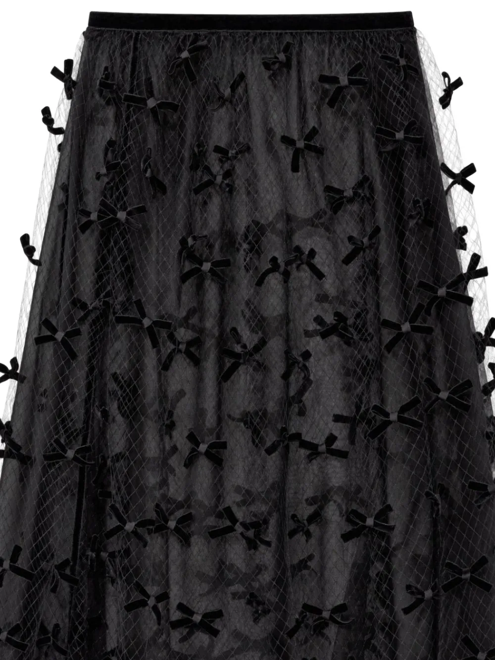 Emporio Armani long mesh skirt with all-over velvet bows Zwart
