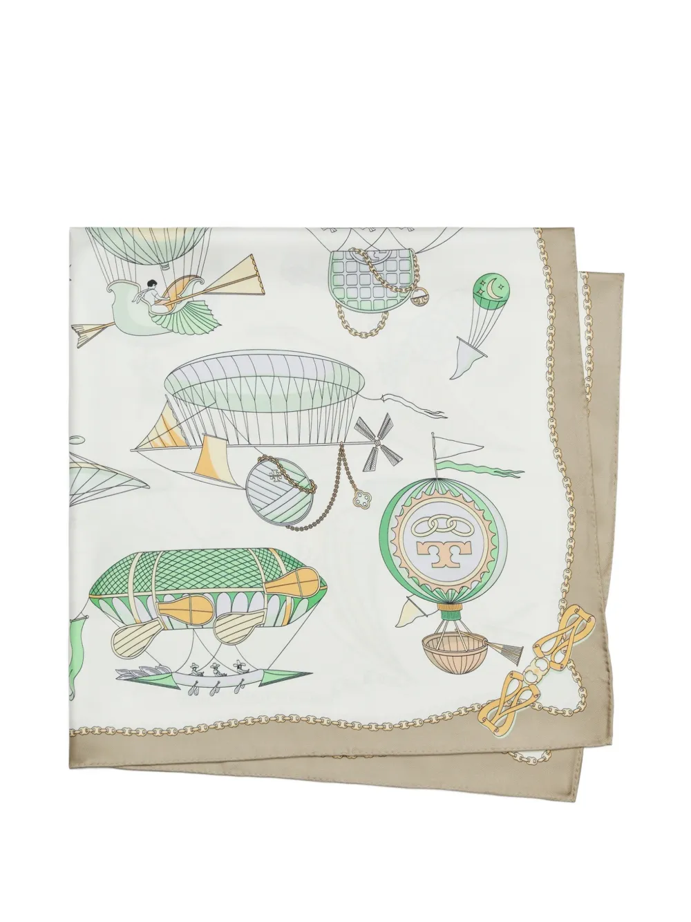 Tory Burch Hot Air Balloon silk square scarf Wit