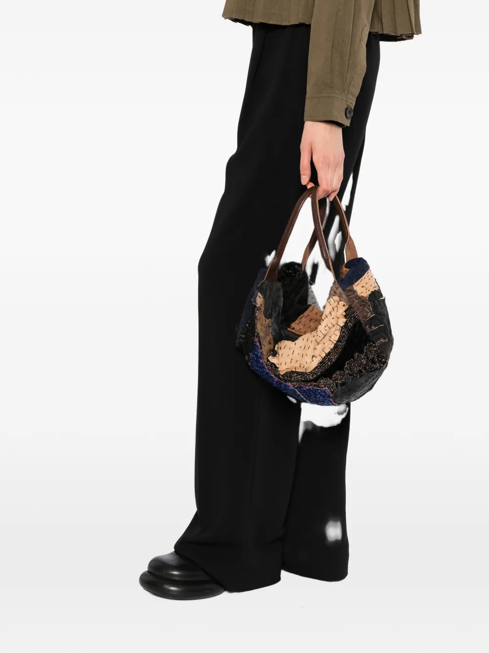 By Walid patchwork bead-embellished tote bag Zwart