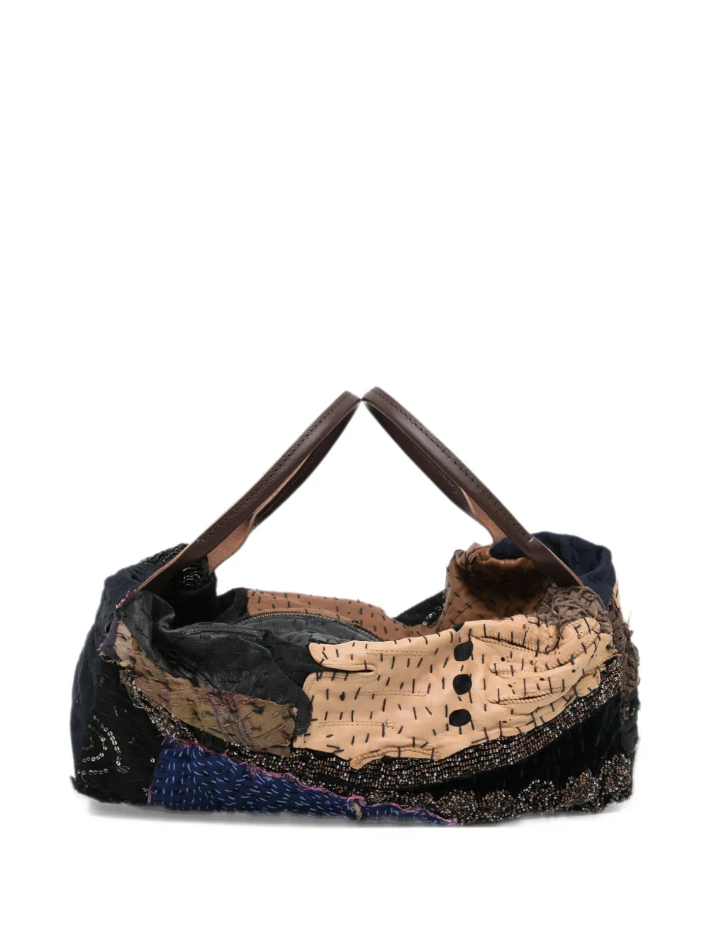 By Walid patchwork bead-embellished tote bag Zwart