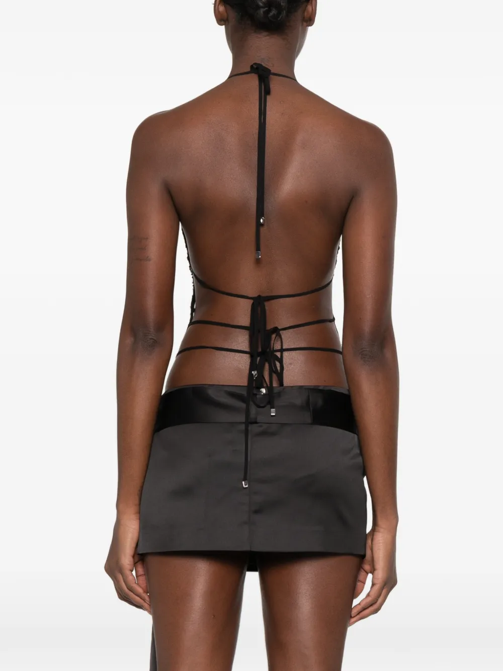 The Attico sequin-embellished lace top Zwart