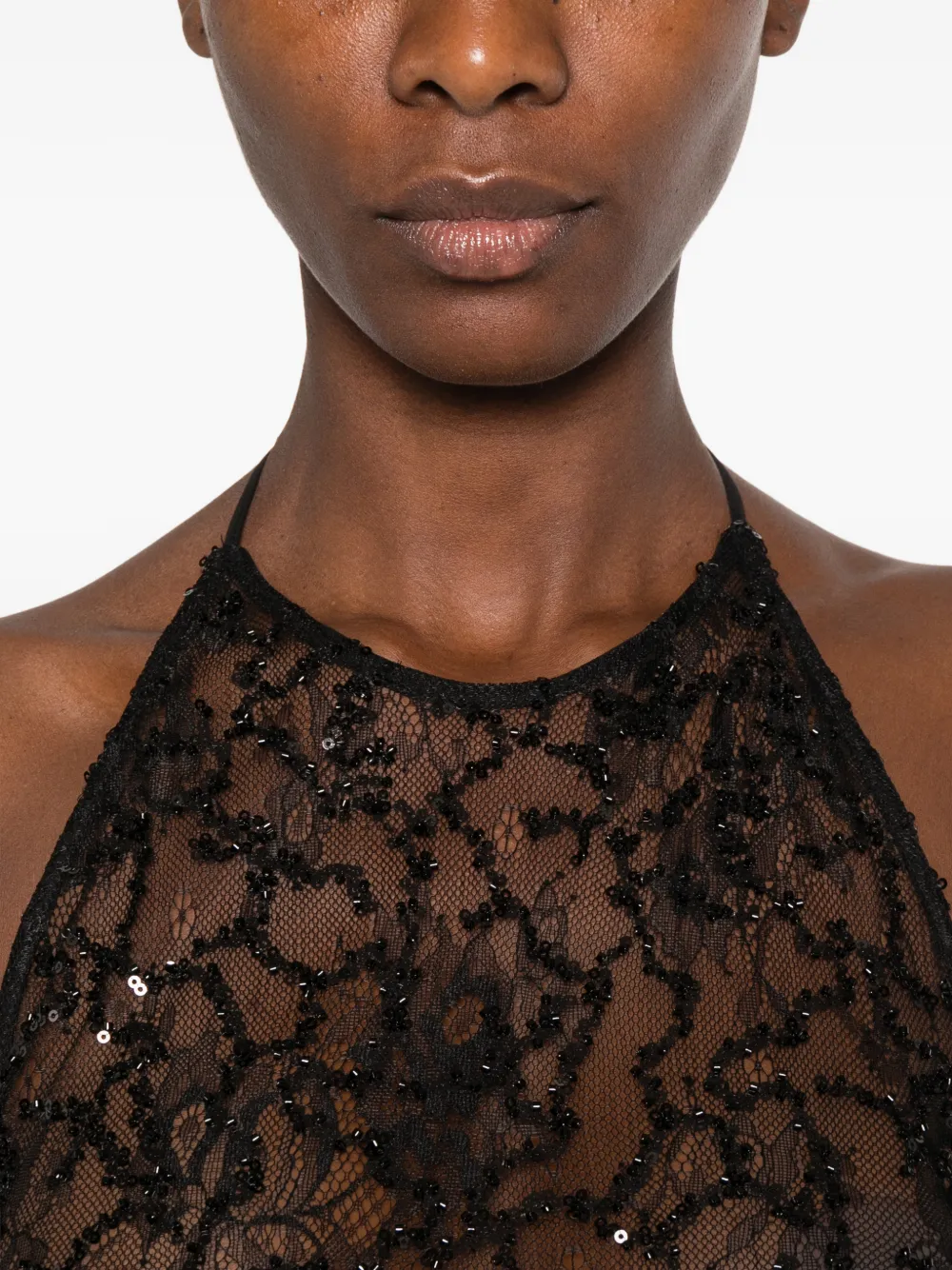 The Attico sequin-embellished lace top Zwart
