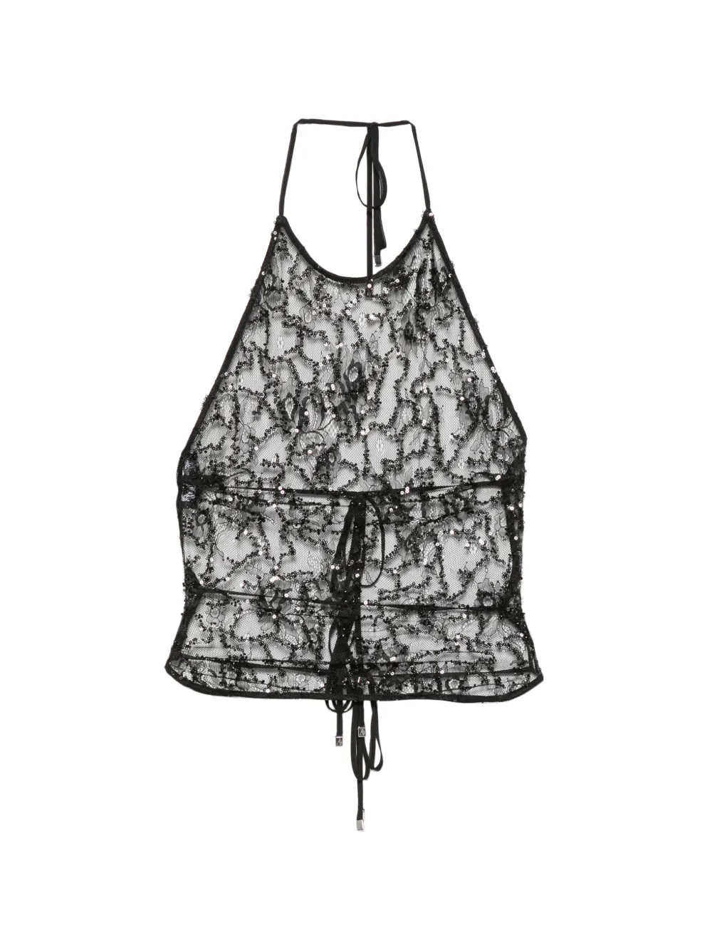 The Attico sequin-embellished lace top Zwart