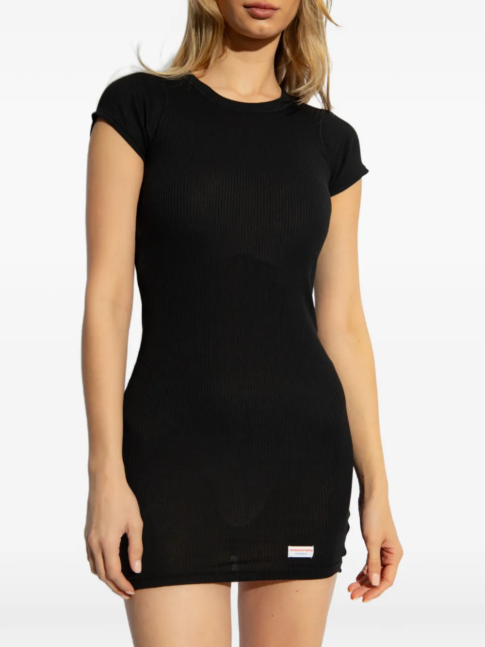Alexander Wang ribbed logo-patch dress Zwart