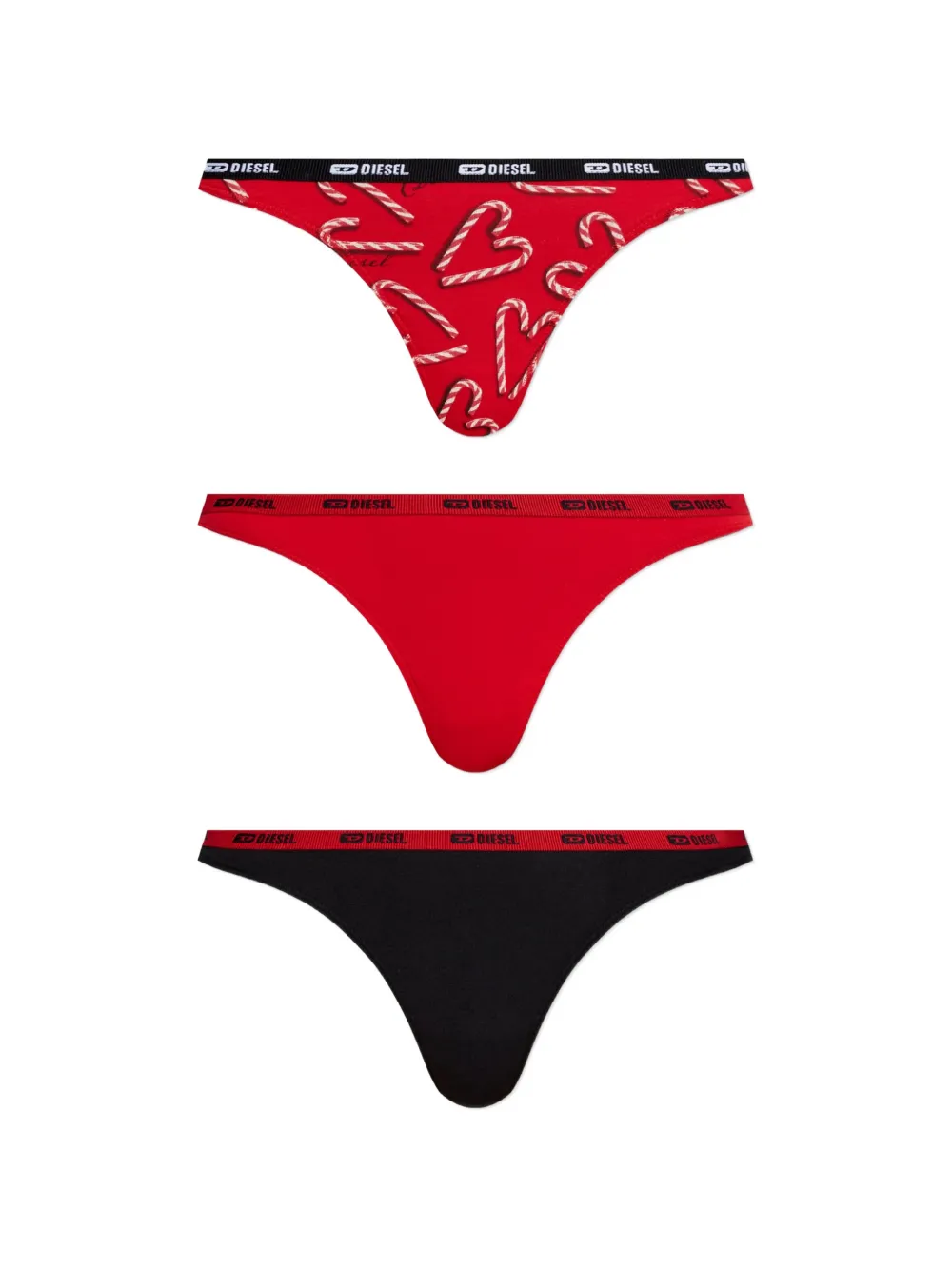 Diesel 3-pack logo-waistband thongs - Nero