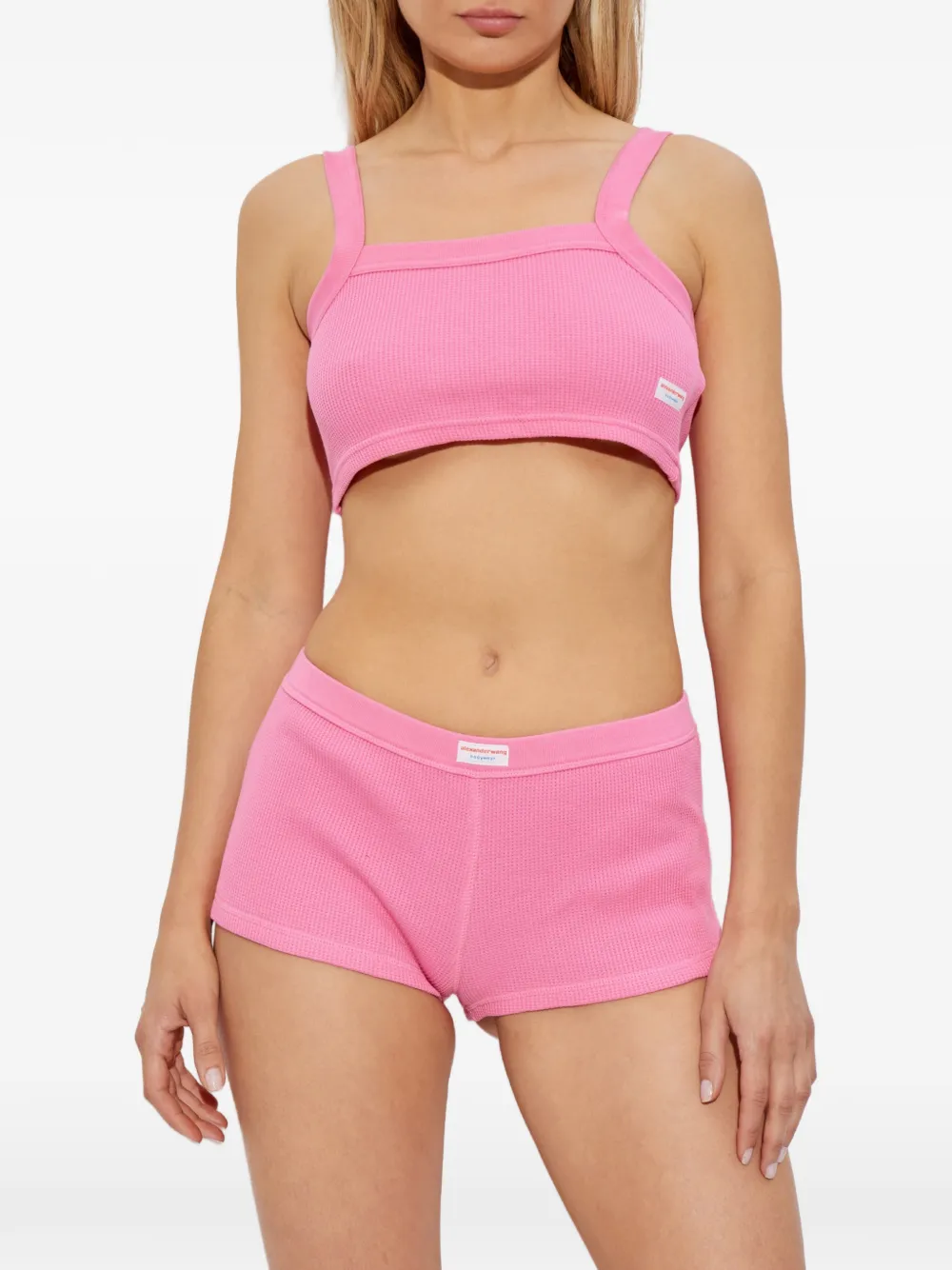 Alexander Wang Wafelgebreide top met logopatch Roze