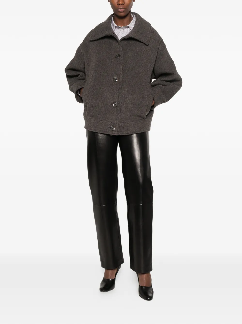 KHAITE leather straight-leg trousers Zwart