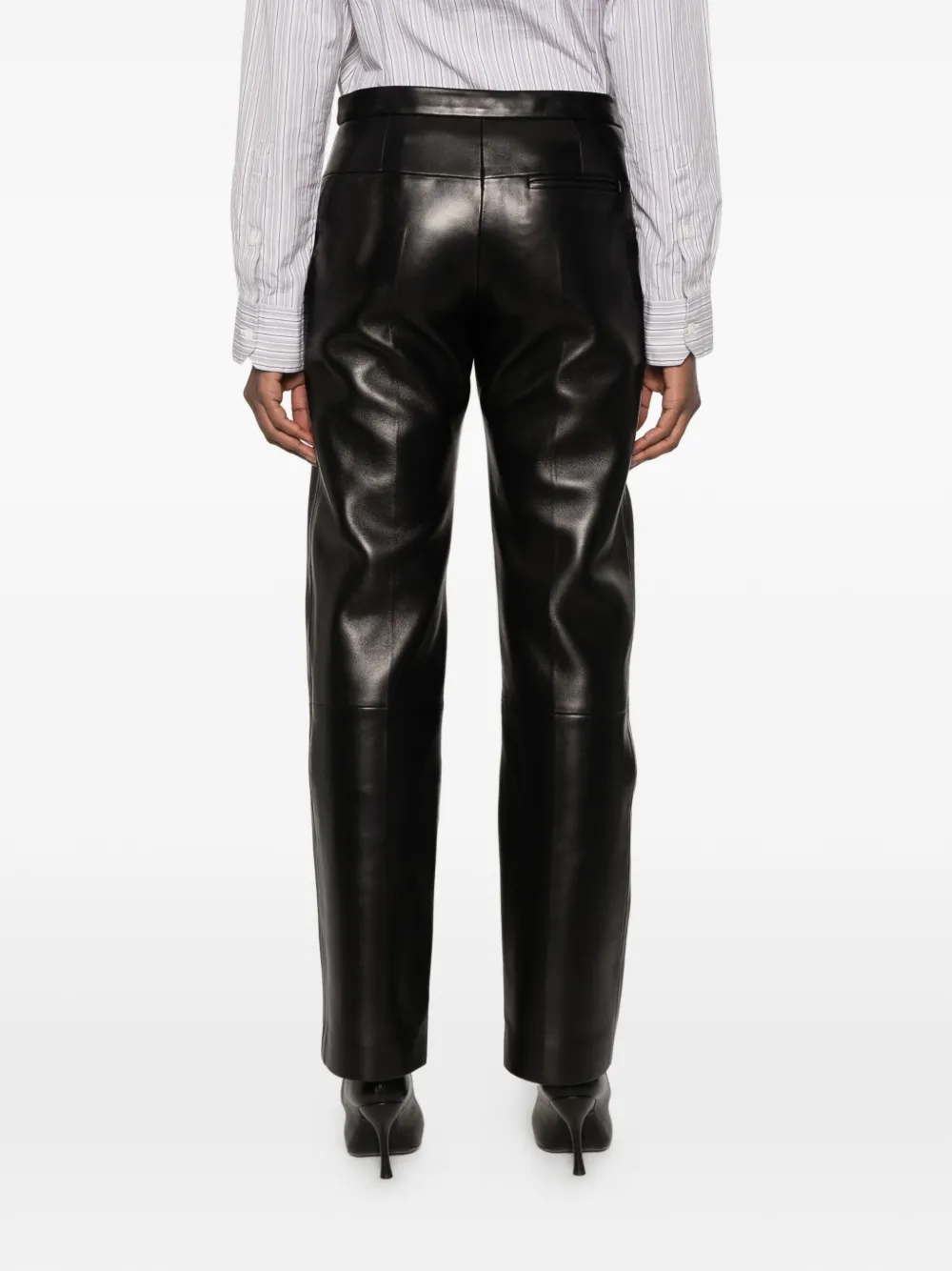 KHAITE leather straight-leg trousers Zwart