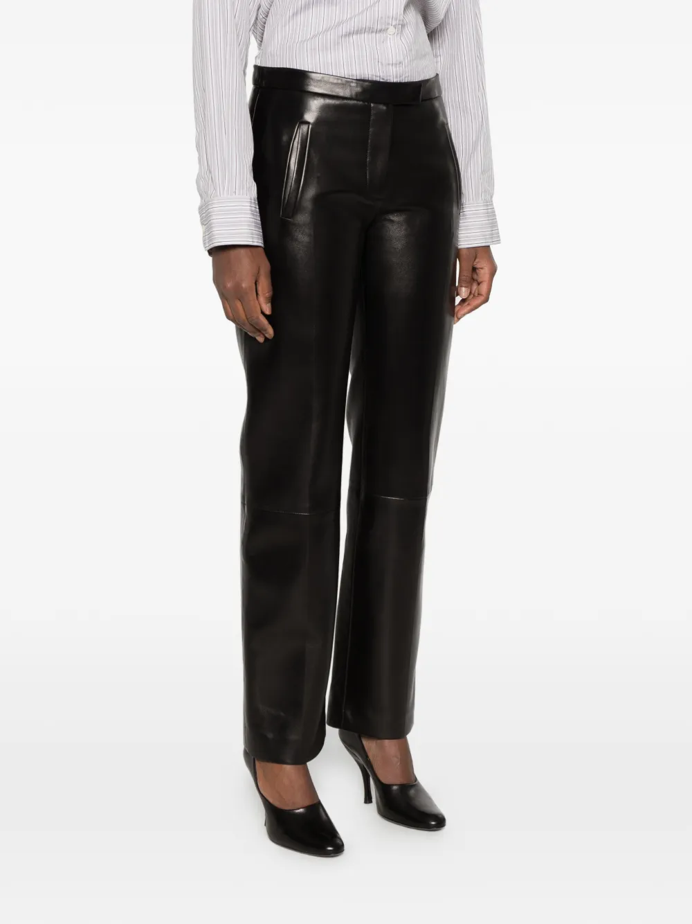 KHAITE leather straight-leg trousers Zwart